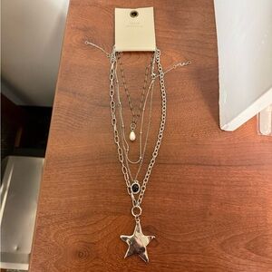Urban Outfitters Silver Multi-Layer Star Necklace